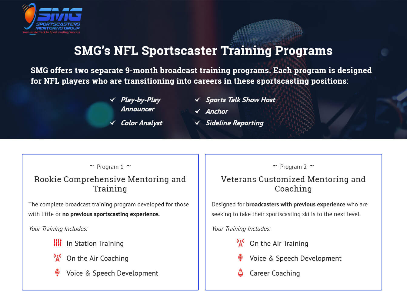 A snapshot of the sportscaster website.